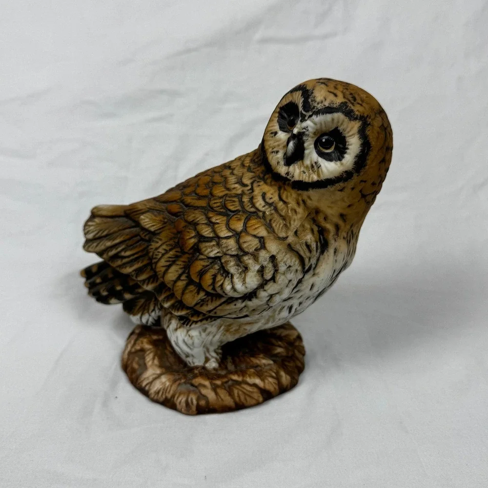 Vintage Ceramic Owl Figurine Hand Painted Realistic Bird Decor 6 Inch